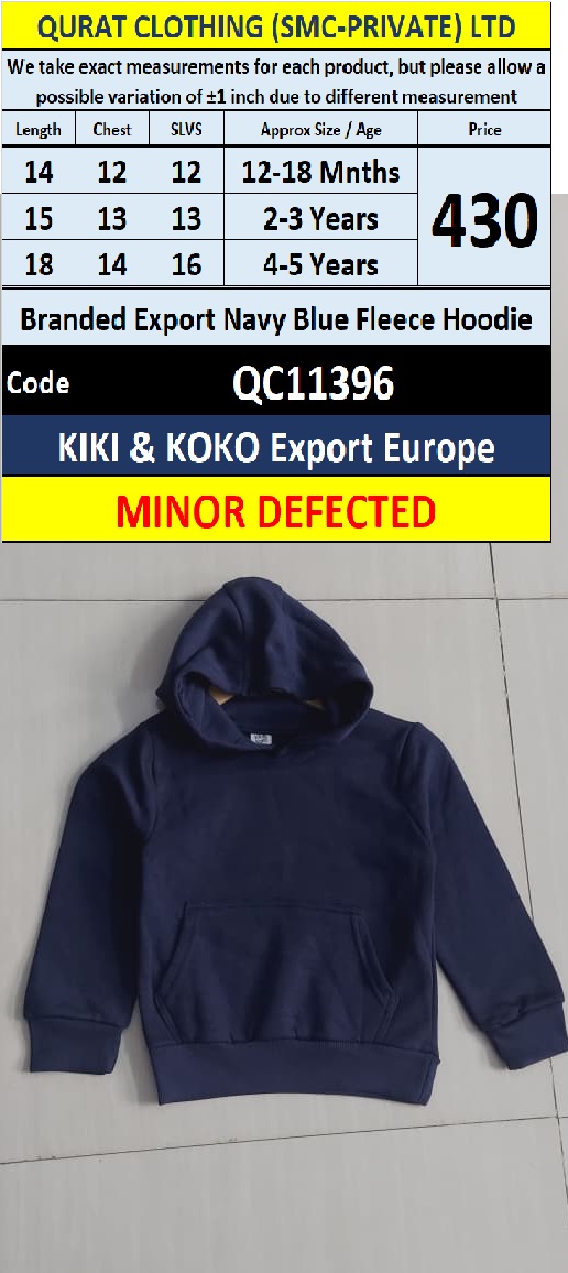 Branded Export Navy Blue Fleece Hoodie – KIKI & KOKO Export Europe – QC11396 - Minor Defected