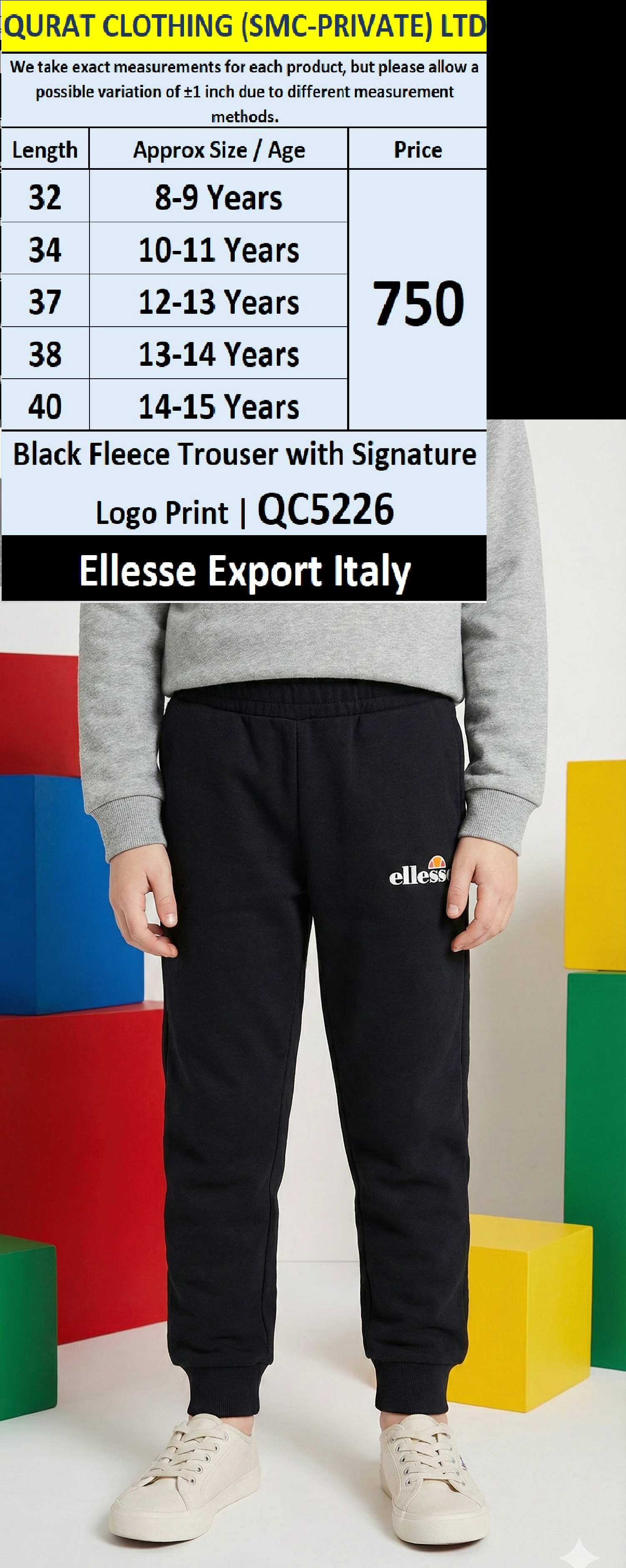 Black Fleece Trouser with Signature Ellesse Logo Print – QC5226 | Export Italy