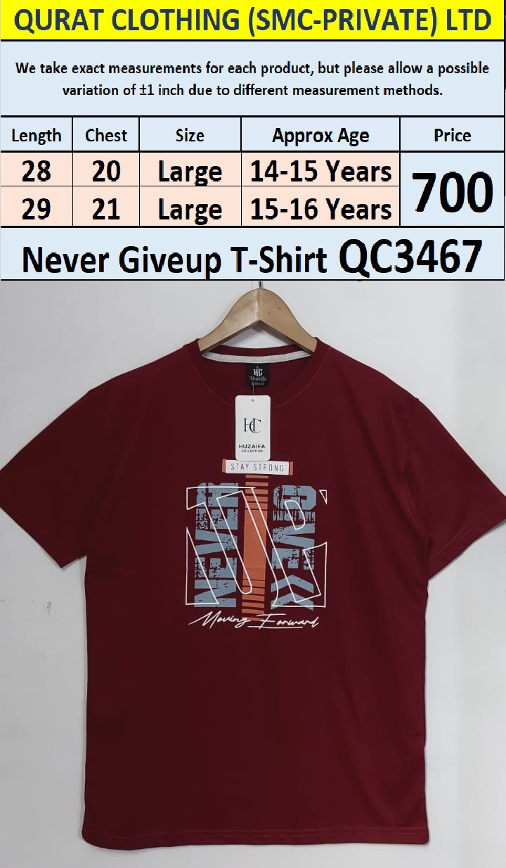 Soft Cotton Blended Never Give-up T-Shirt QC3467