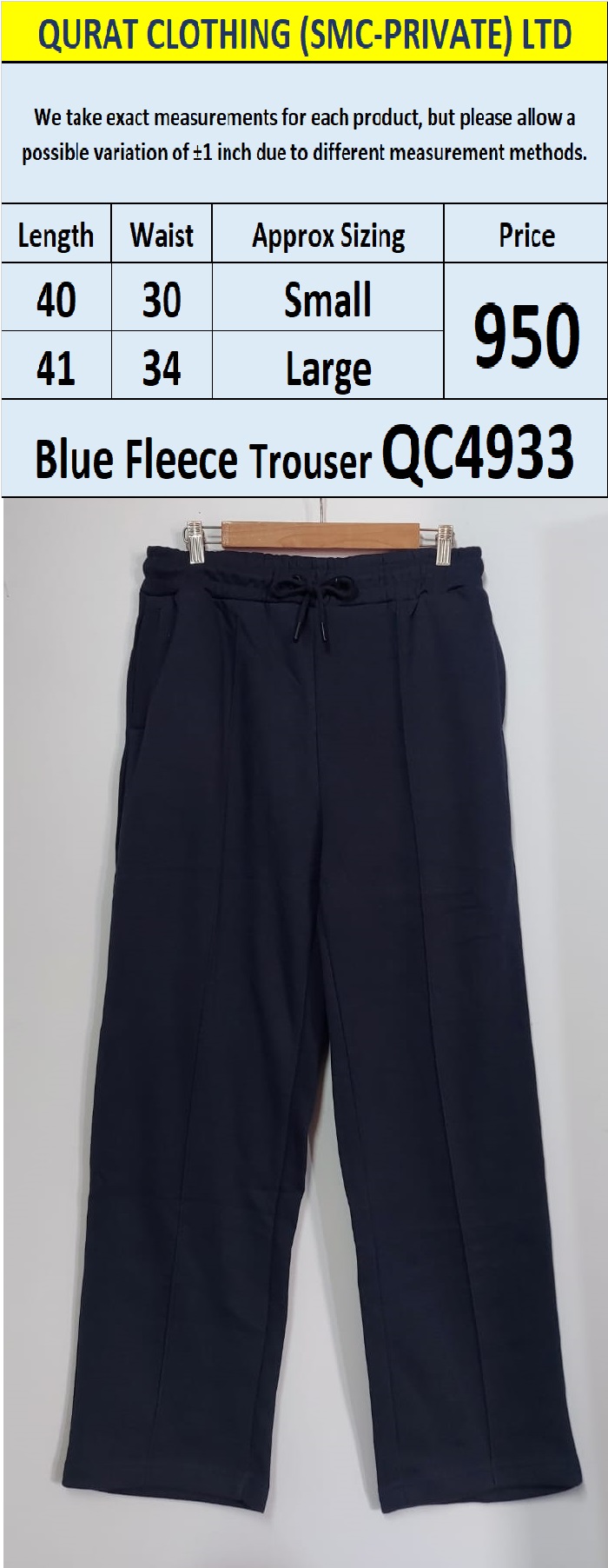 Blue Fleece Straight-Fit Trouser QC4933 