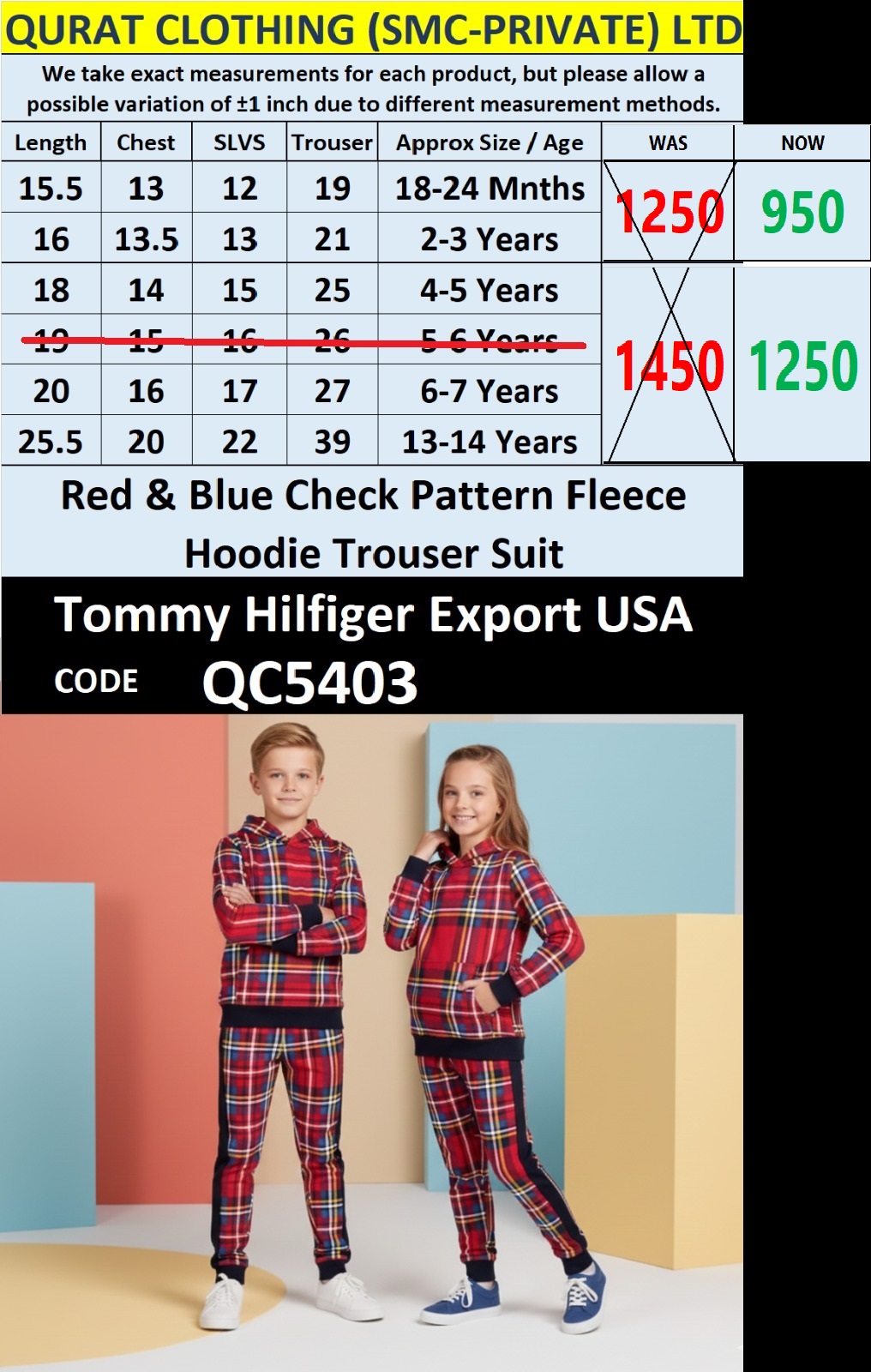 Tommy Hilfiger Red & Blue Check Pattern Fleece Hoodie & Trouser Suit QC5403 – Export USA