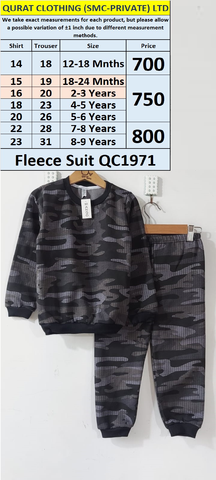 Fleece Two Piece Suit QC1971 by Qurat Clothing 