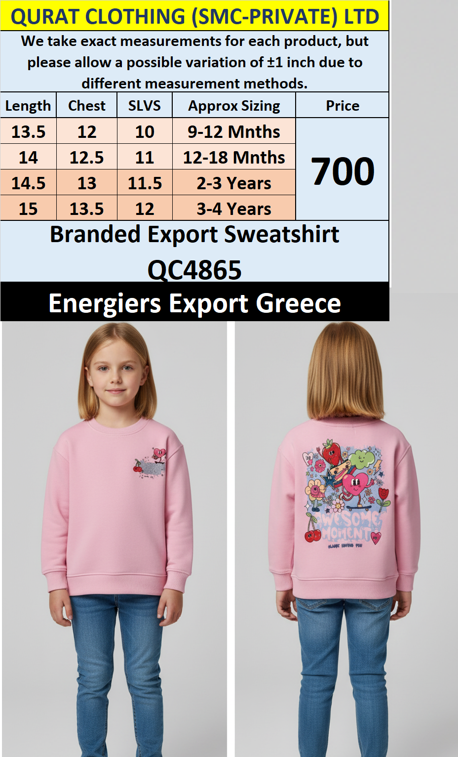 Energiers Brand Pink Cartoon Print Sweatshirt QC4865 – Export Greece