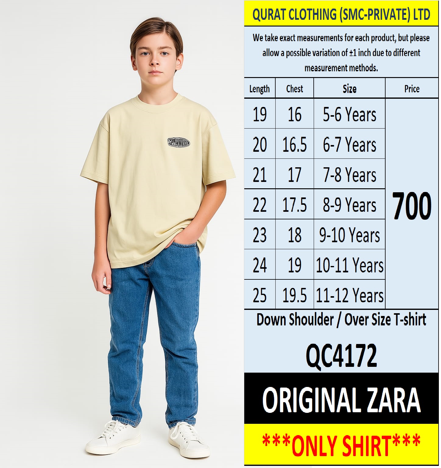 Original Zara Brand Trending Down Shoulder / Over Size T-shirt Export Spain, UK & USA - QC4172