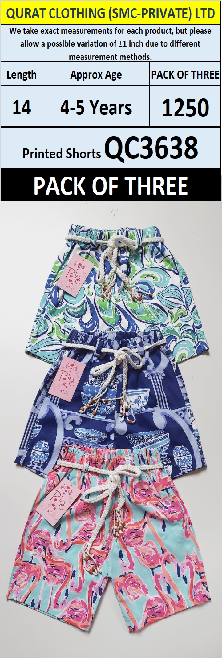 Pack of Three Girls Printed Shorts QC3638