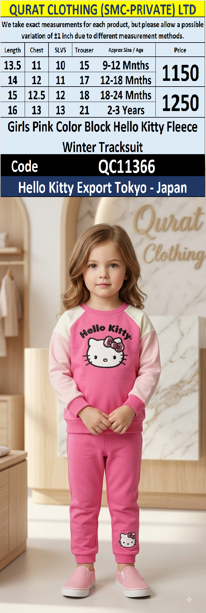 Girls Pink Color Block Hello Kitty Fleece Winter Tracksuit – Hello Kitty Export Tokyo Japan QC11366