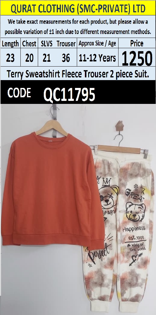 Rust Orange Terry Sweatshirt and Printed Fleece Trouser 2 Piece Suit — QC11795