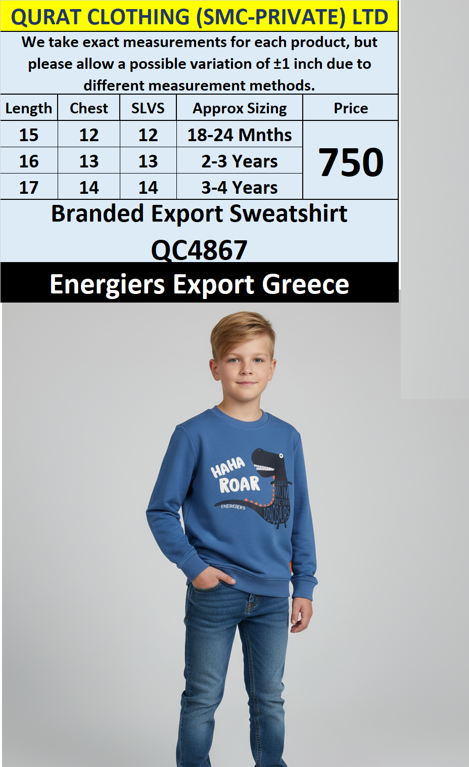 Energiers Brand Blue Dinosaur Print Sweatshirt QC4867 – Export Greece