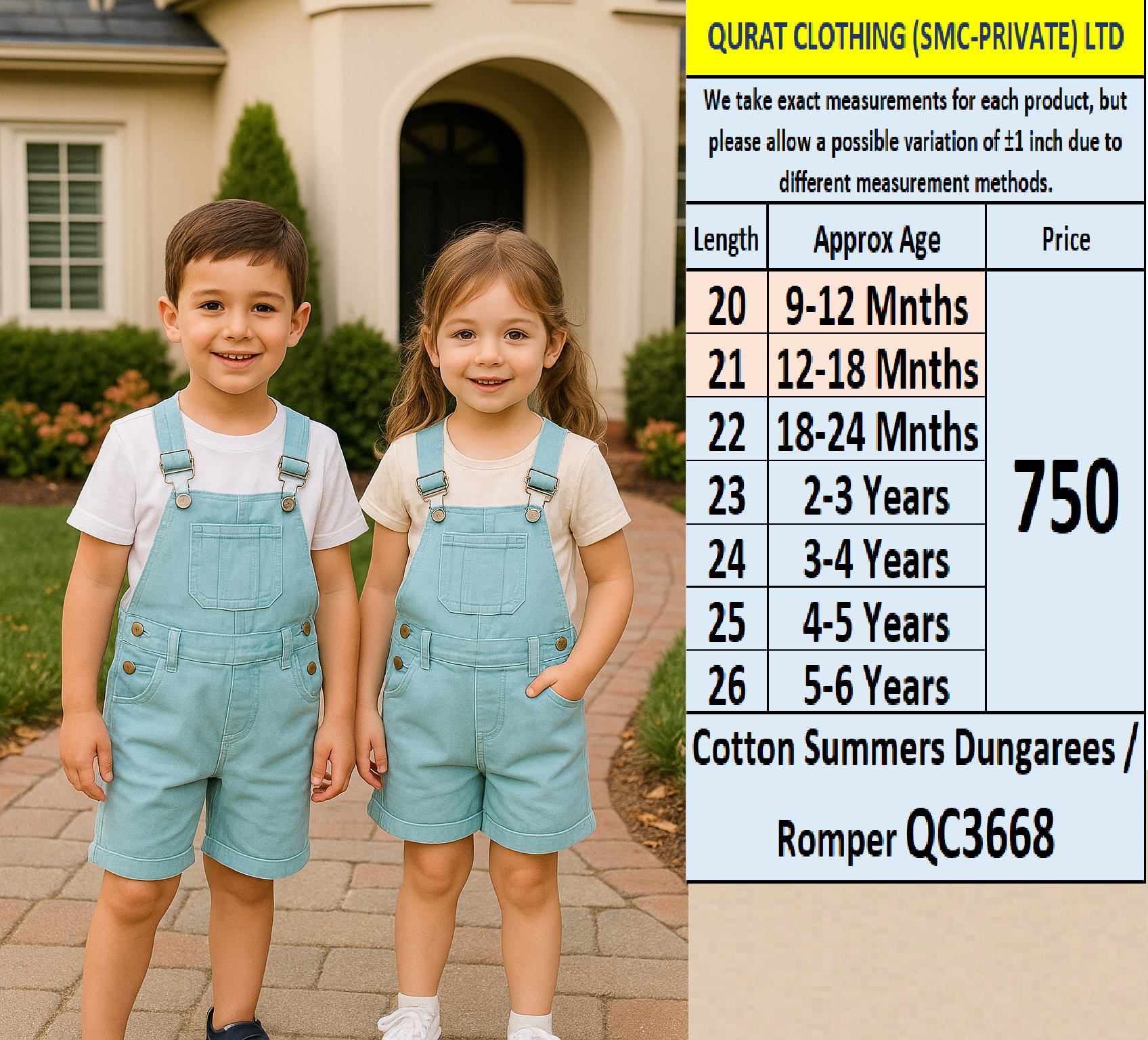 Unisex Summer Cotton Dungarees / Romper QC3668 (T-shirt not included just romper)