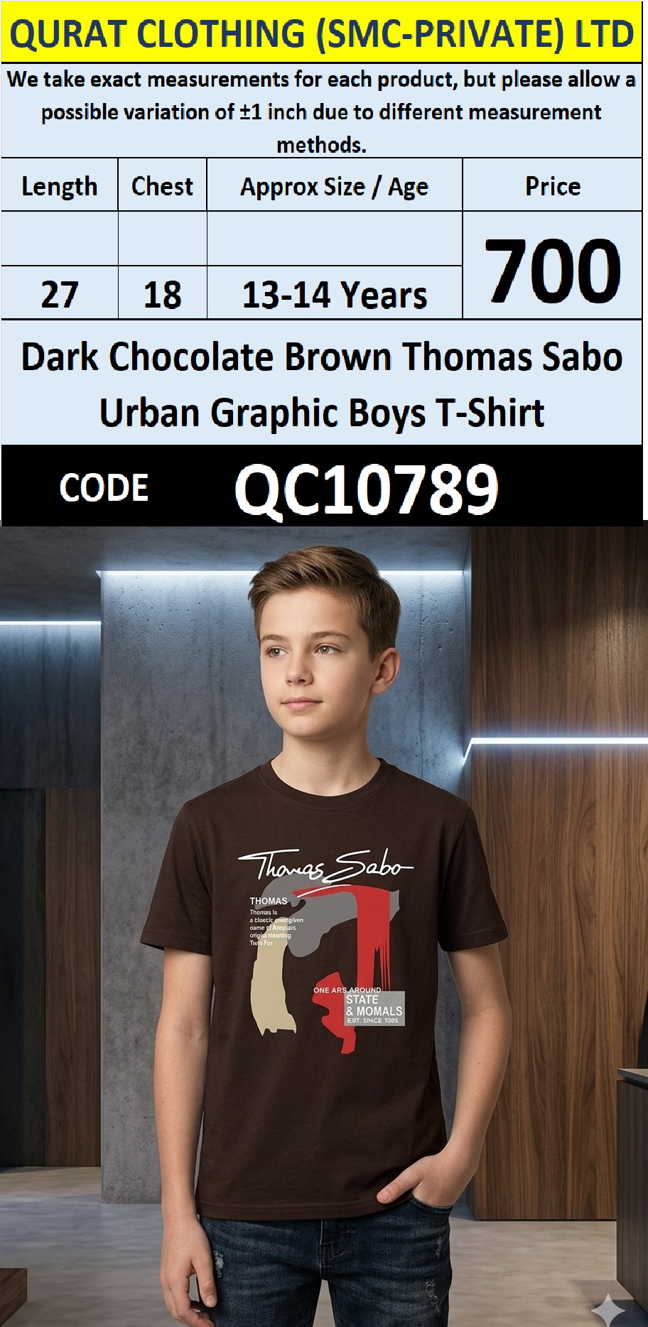 Dark Chocolate Brown Thomas Sabo Urban Graphic Boys T-Shirt QC10789