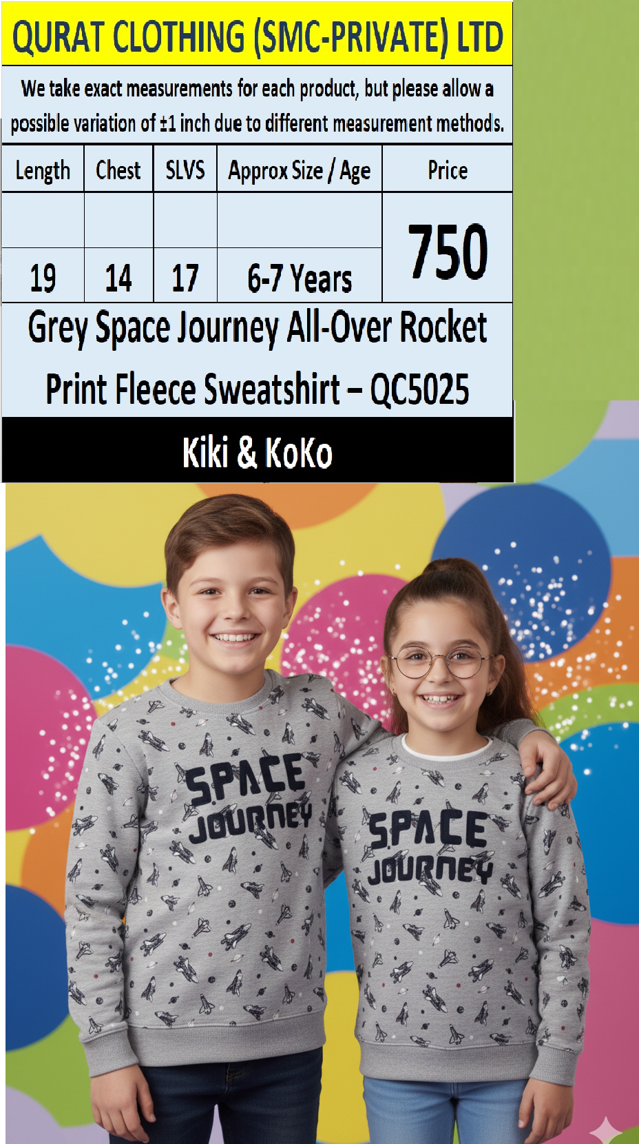 Kiki & Koko Grey “Space Journey” All-Over Rocket Print Fleece Sweatshirt QC5025 – Export Europe