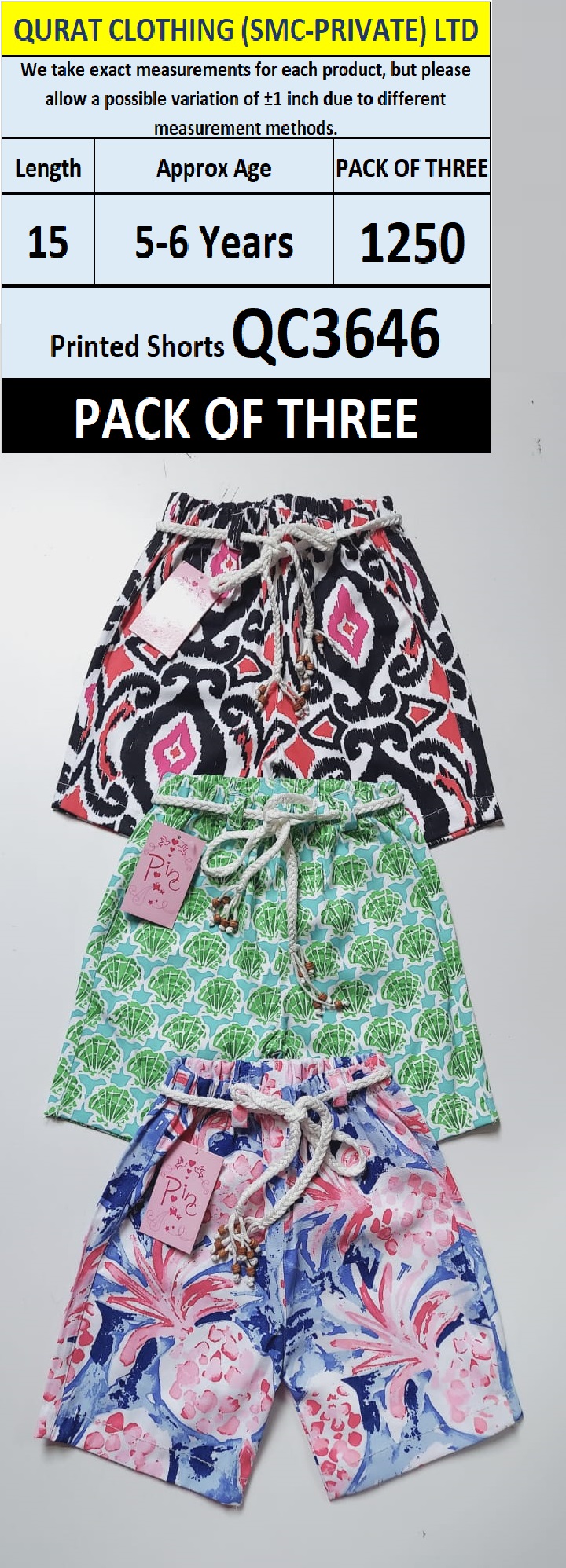 Pack of Three Girls Printed Shorts QC3646