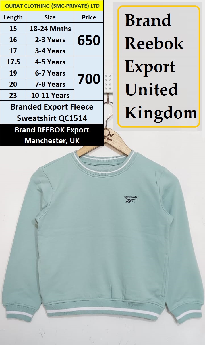 Reebok Brand Green Fleece Sweatshirt QC1514 Export United Kingdom