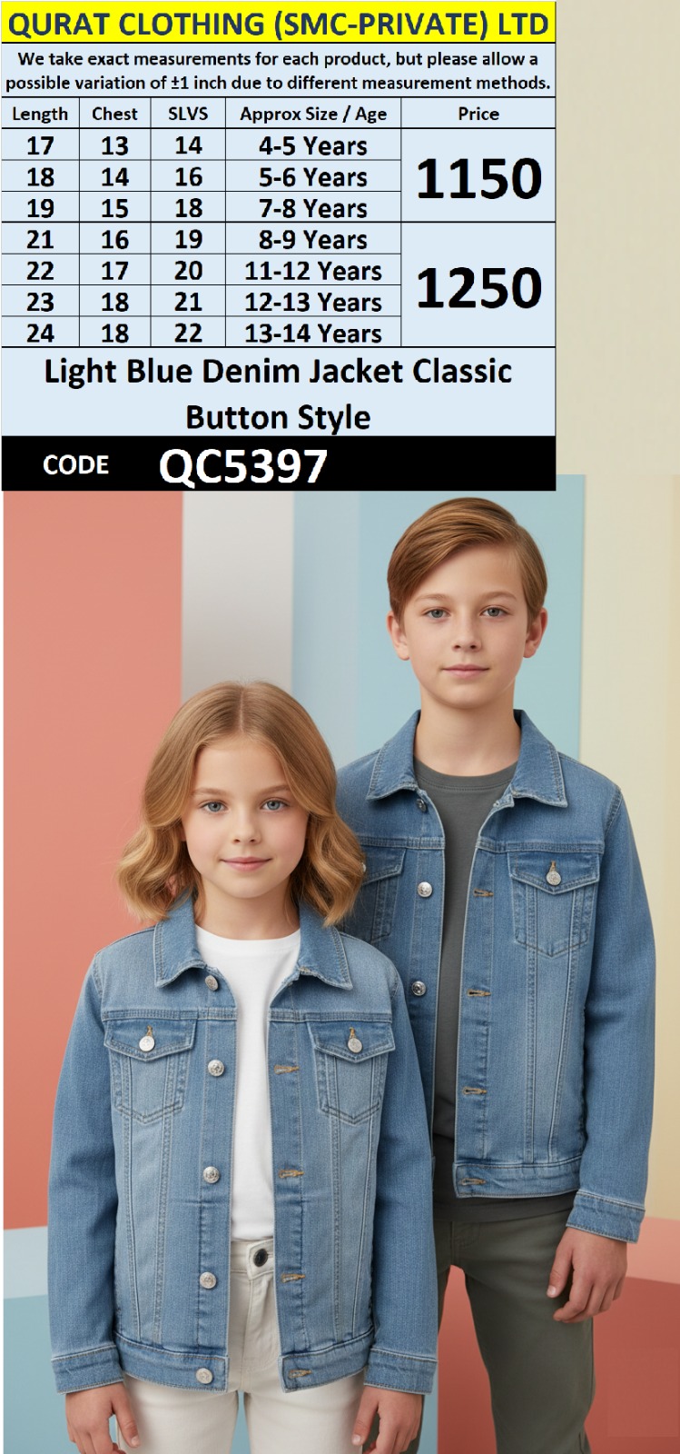 Light Blue Denim Jacket Classic Button Style | QC5397