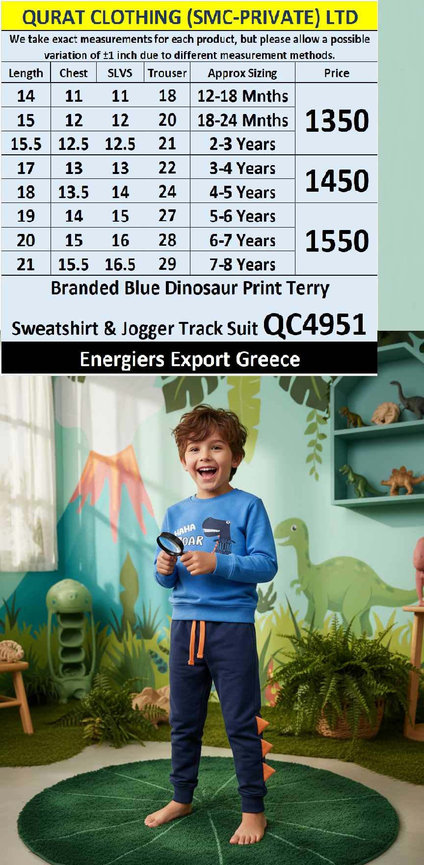Energiers Brand Blue “HAHA ROAR I Love My Mum More Than Dinosaurs” Sweatshirt & Jogger Track Suit QC4951 – Export Greece - QC4951