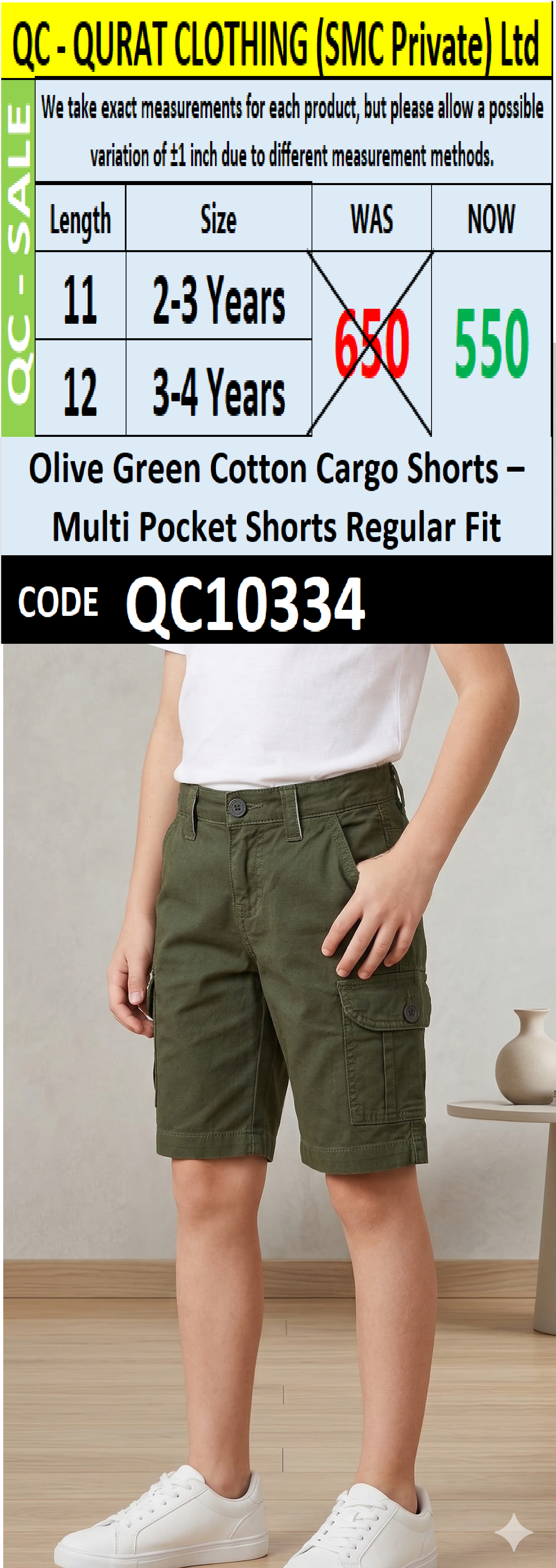 Olive Green Cotton Cargo Shorts – Multi Pocket Shorts Regular Fit – QC10334