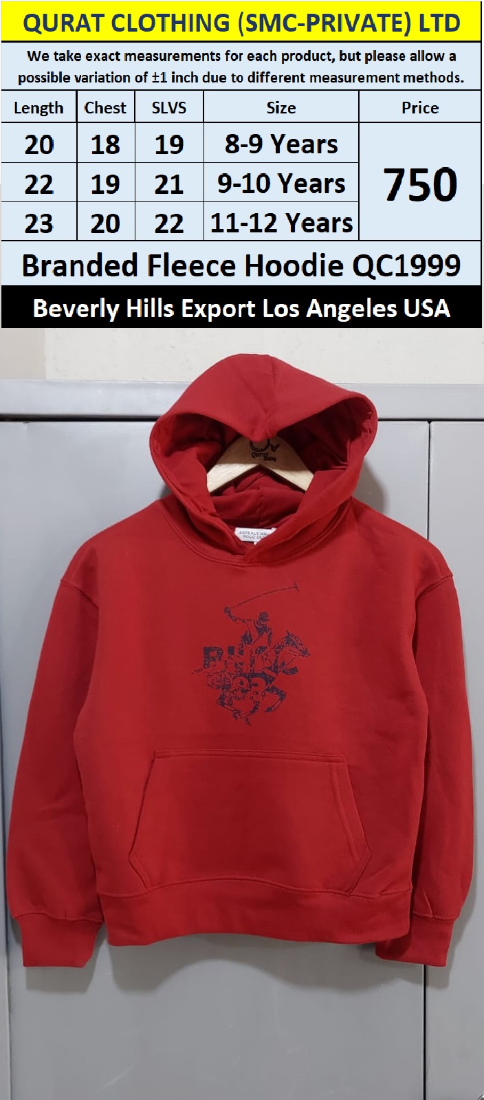Beverly Hills Brand Fleece Hoodie QC1999 Export Los Angeles USA