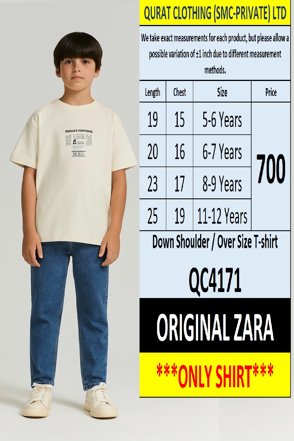 Original Zara Brand Trending Down Shoulder / Over Size T-shirt Export Spain, UK & USA - QC4171