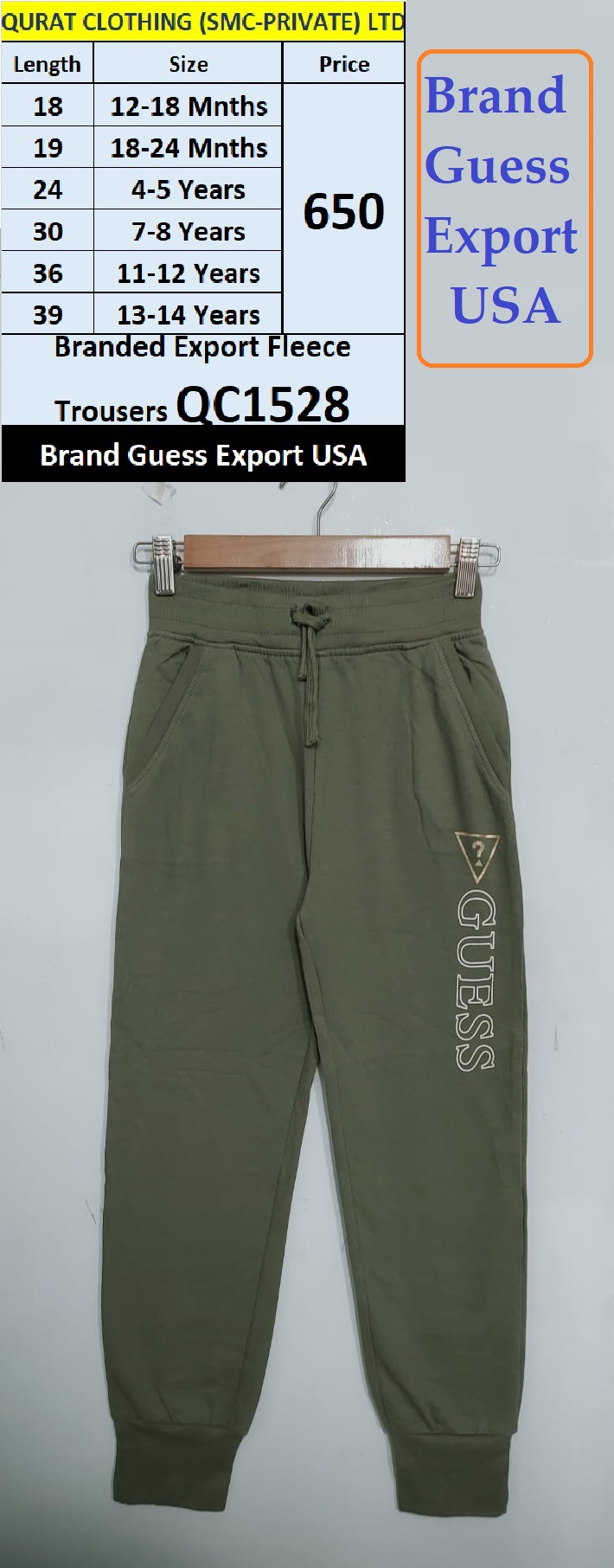 Guess Brand Export Fleece Trouser QC1528 Export USA