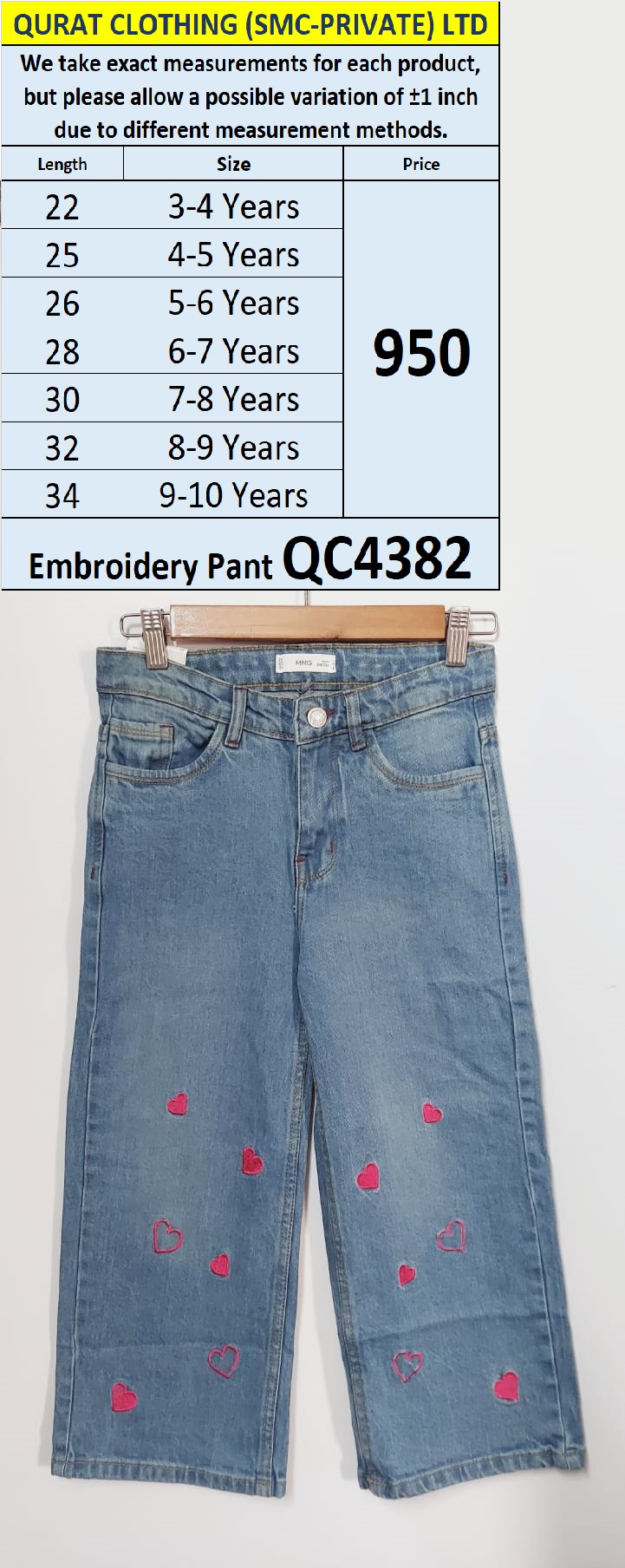 Light Blue Denim Embroidery Pant QC4382