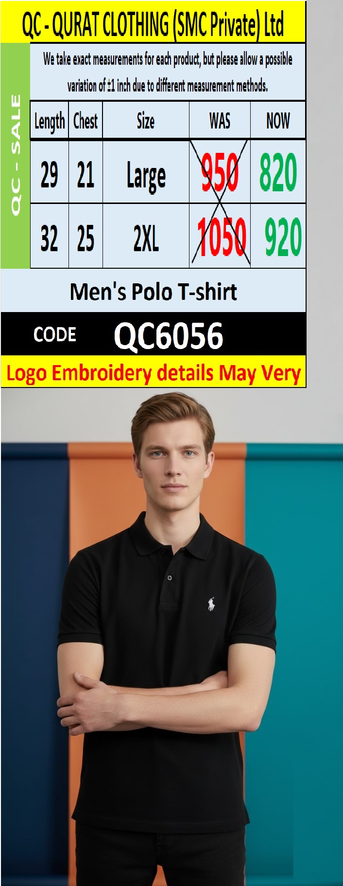 Black Cotton Piqué Polo T-Shirt Embroidered Chest Logo Premium Collar – QC6056