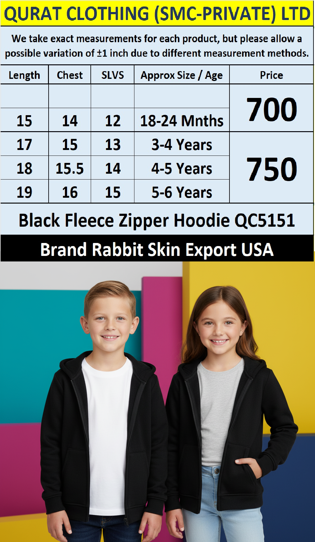 Rabbit Skin Black Fleece Zipper Hoodie QC5151 – Export USA
