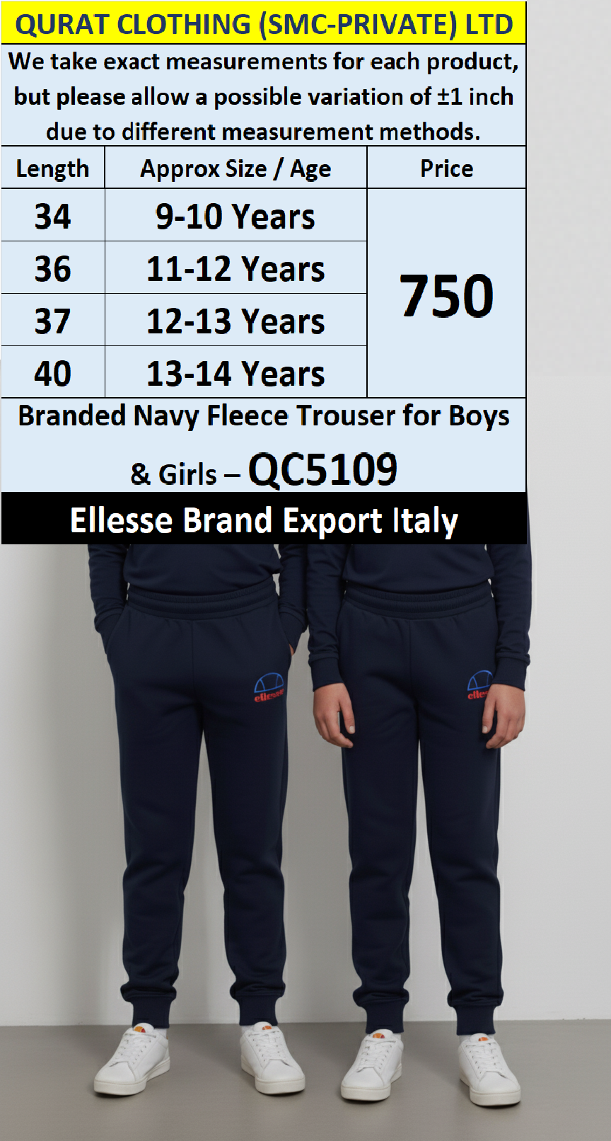 Ellesse Brand Navy Fleece Trouser QC5109 – Export Italy