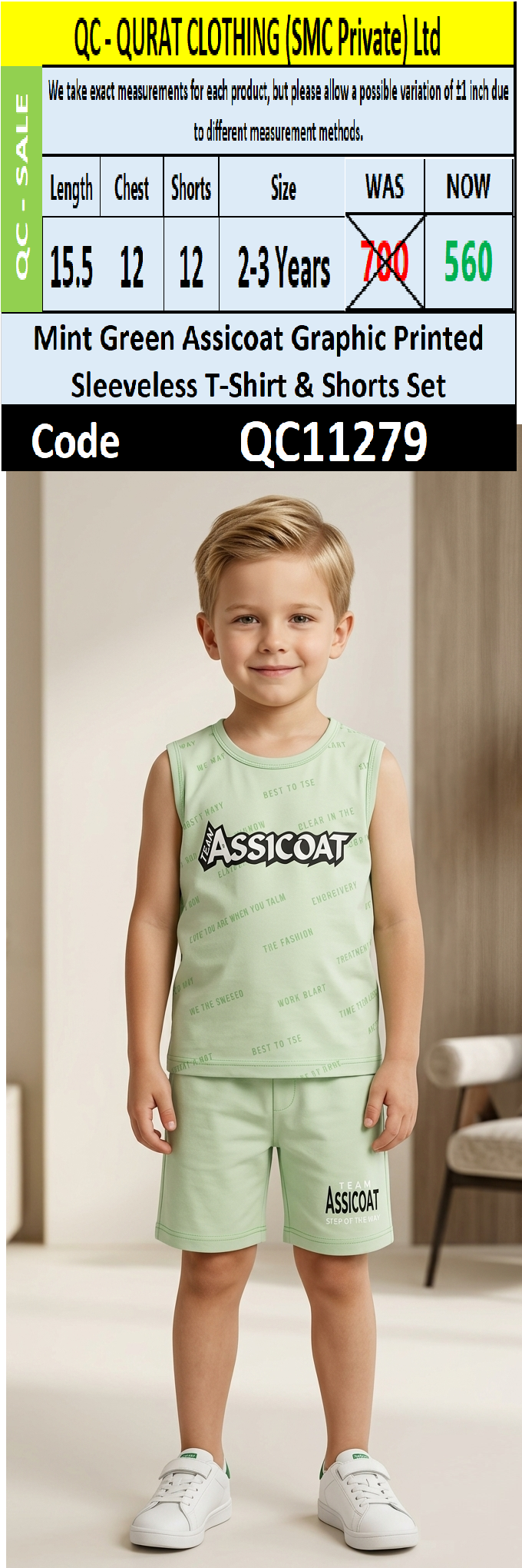 Mint Green Assicoat Graphic Printed Sleeveless T-Shirt & Shorts Set – QC11279
