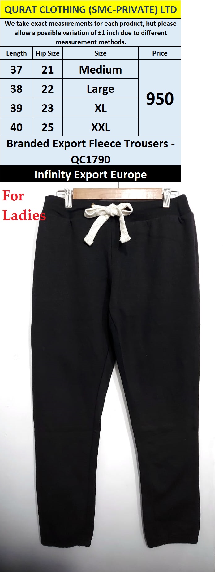 Infinity Brand Fleece Trouser QC1790 Export Europe (for ladies)
