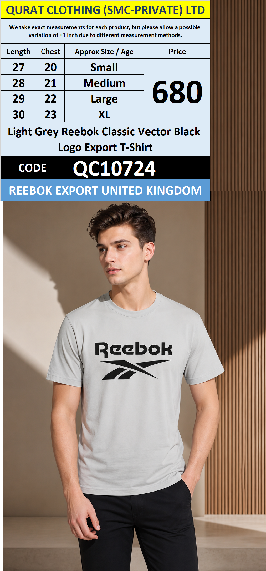 Light Grey Reebok Classic Vector Black Logo Export T-Shirt QC10724