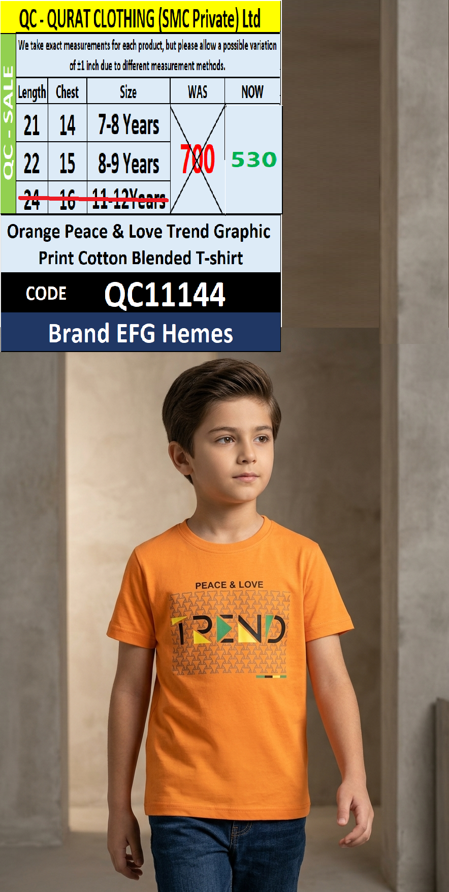 Orange Peace & Love Trend Graphic Print Cotton Blended T-shirt QC11144 – EFG Hemes