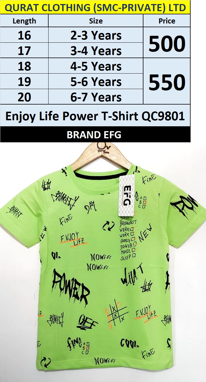 Enjoy Life Power T-Shirt QC9801 Brand EFG