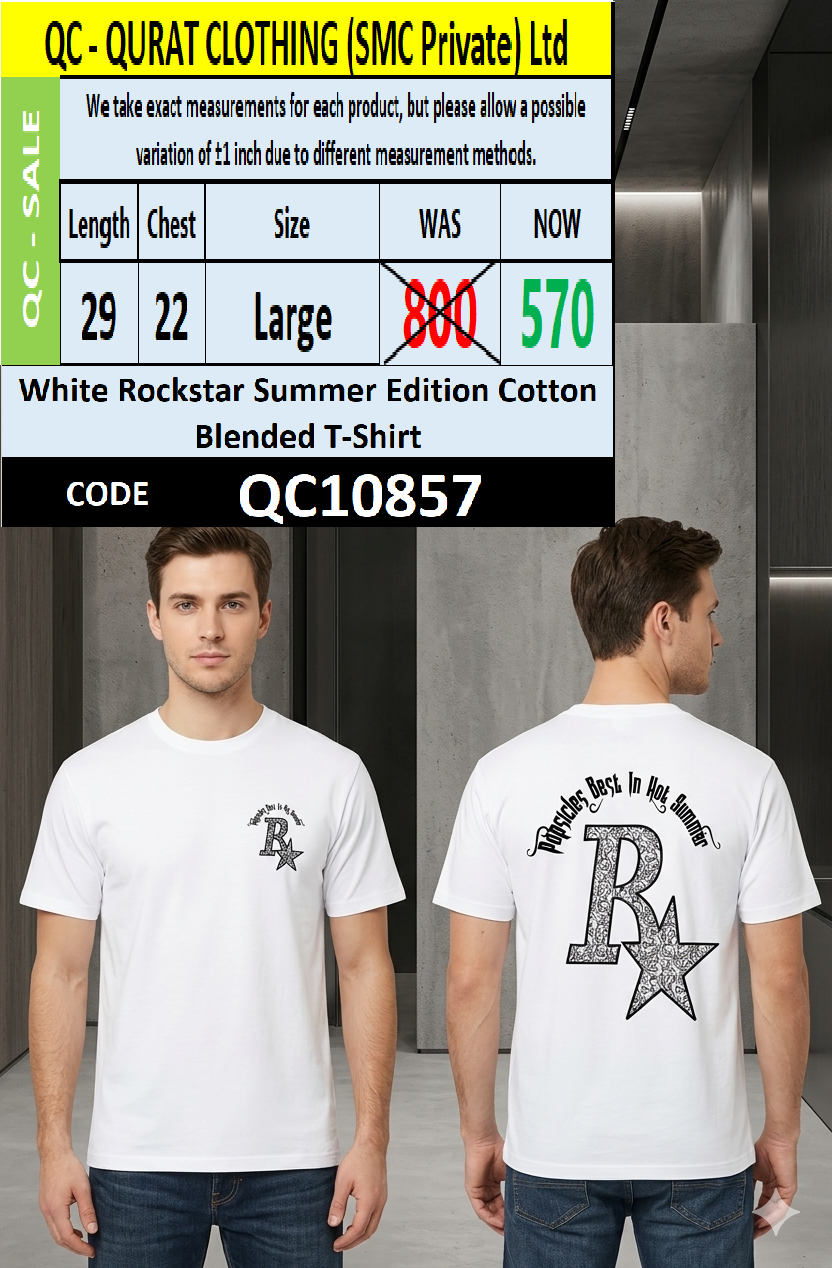 White Rockstar Summer Edition Cotton Blended T-Shirt – QC10857