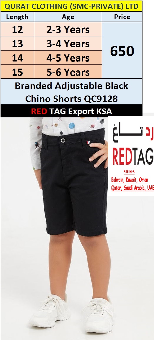 RED TAG Brand Adjustable Black Chino Shorts QC9128 Export KSA