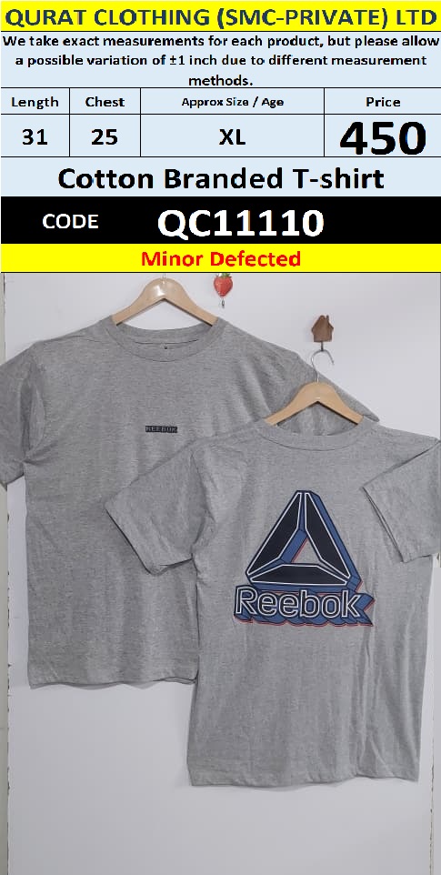 Reebok Grey Cotton Blended Logo Print T-Shirt – QC11110