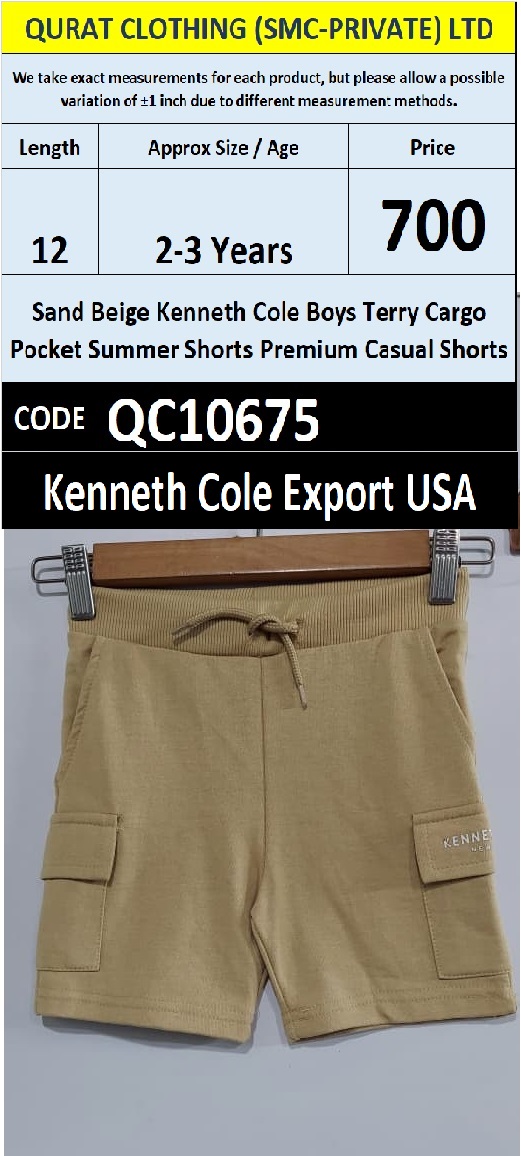 Sand Beige Kenneth Cole Boys Terry Cargo Pocket Summer Shorts Premium Casual Shorts QC10675
