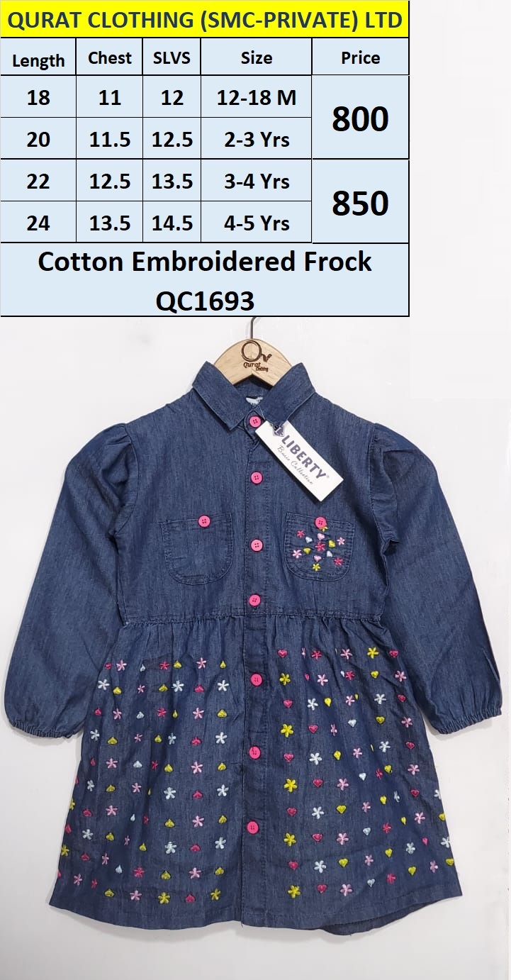 Dark Blue Cotton FULL Embroidered Frock QC1693