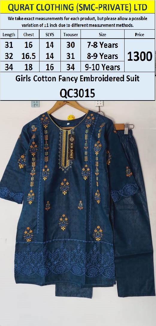 Girls Cotton Fancy Embroidered Suit QC3015
