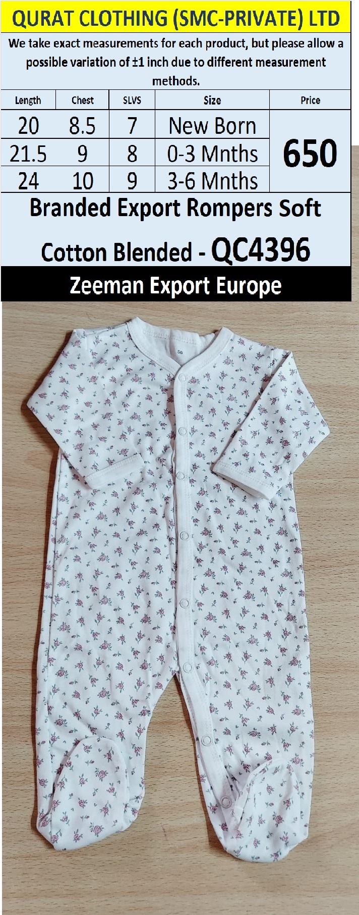 Zeeman Brand Soft Cotton Blended Romper Export Europe - QC4396
