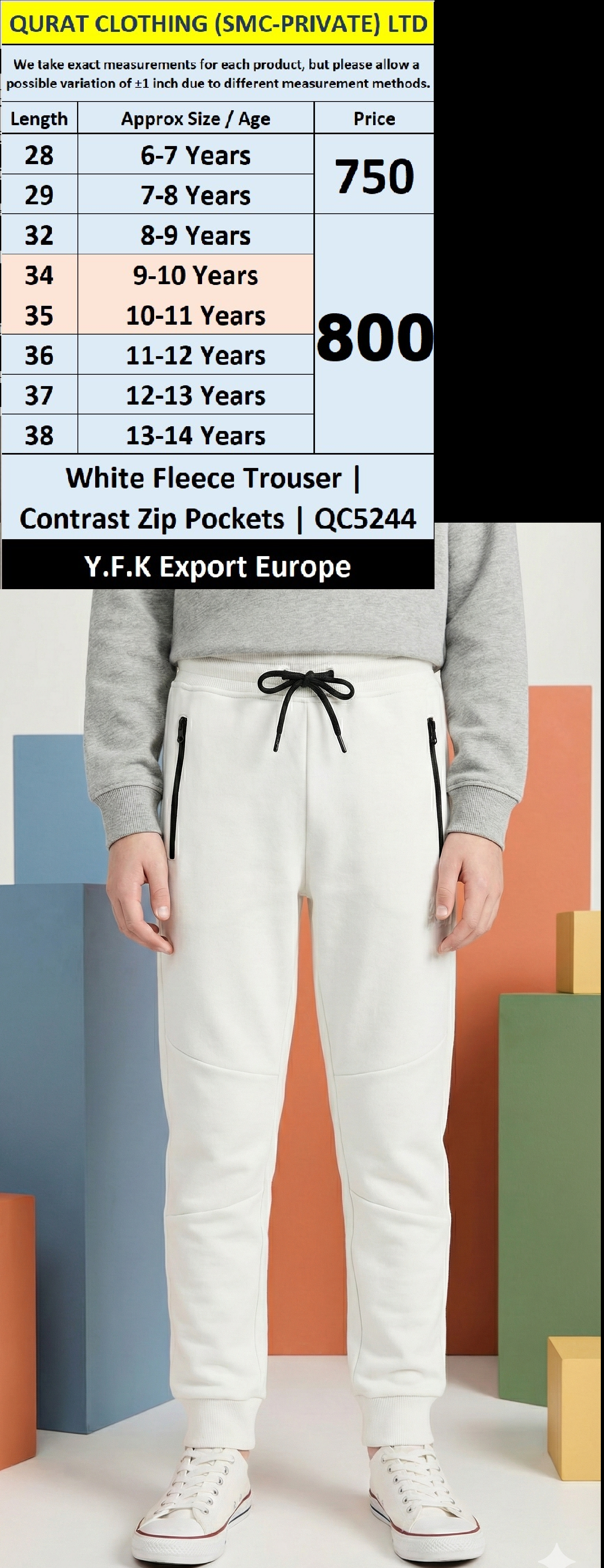 White Fleece Trouser with Contrast Zip Pockets – QC5244 | Y.F.K Export Europe