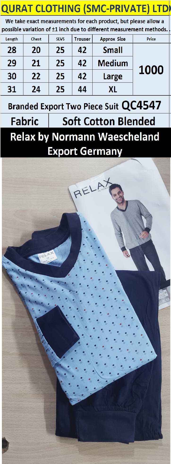 Relax by Normann Waescheland Branded Two Piece Suits QC4547 Export Germany