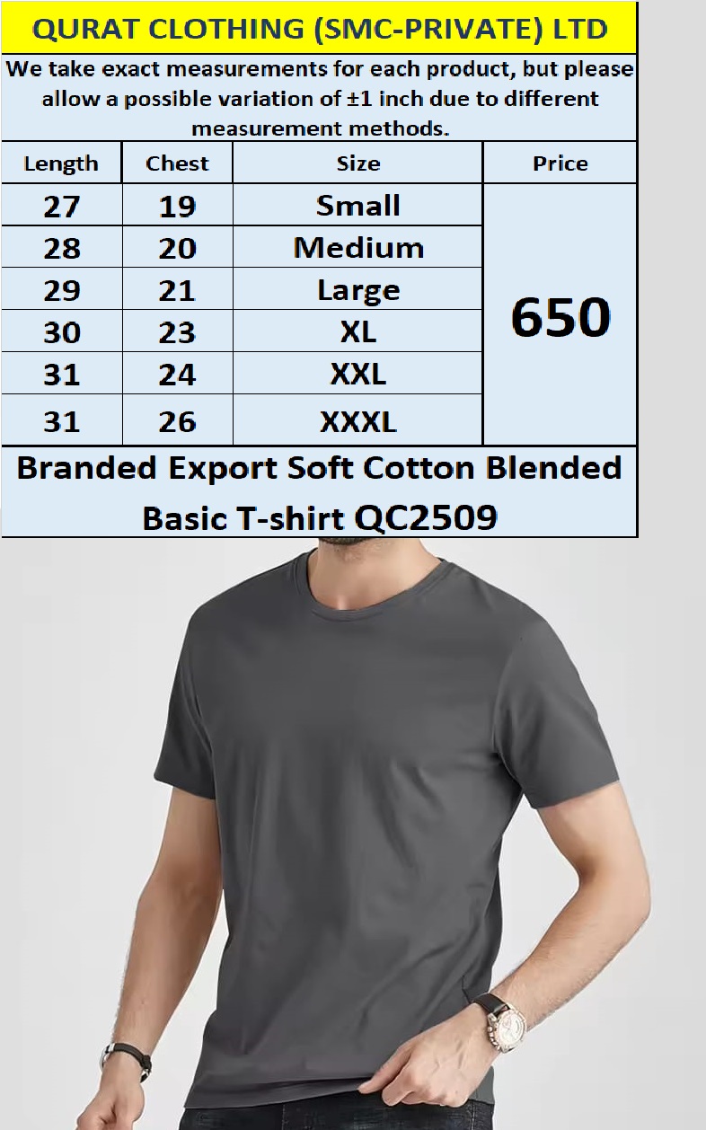 Branded Export Soft Cotton Blended Basic T-shirt QC2509