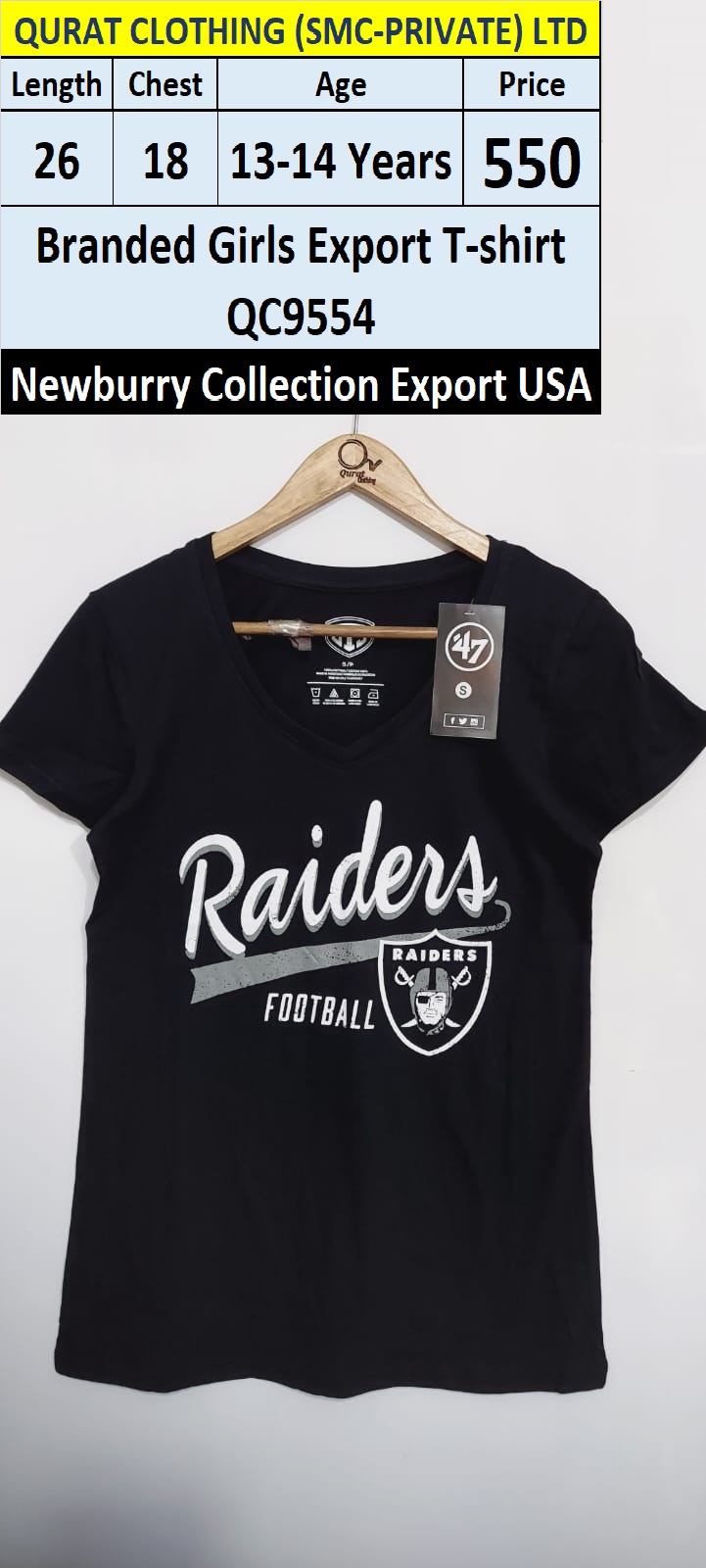 Export Branded Girls T-Shirt (Raiders Football) QC9554