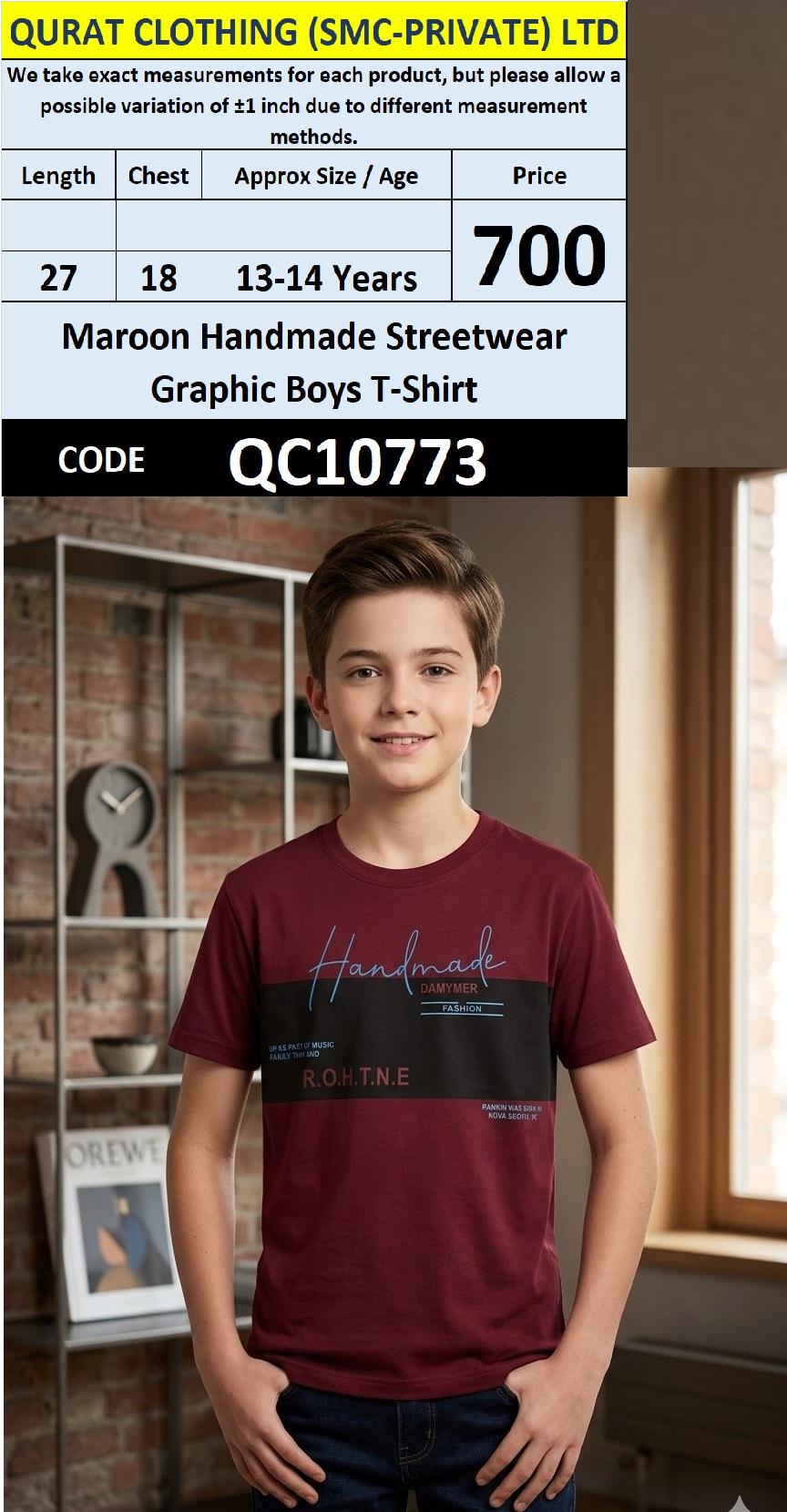 Maroon Handmade Streetwear Graphic Boys T-Shirt QC10773