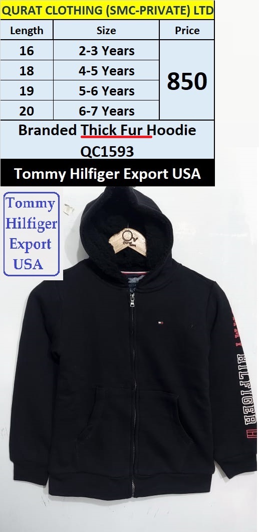 Tommy Hilfiger Brand Thick Fur Hoodie QC1593, Export USA