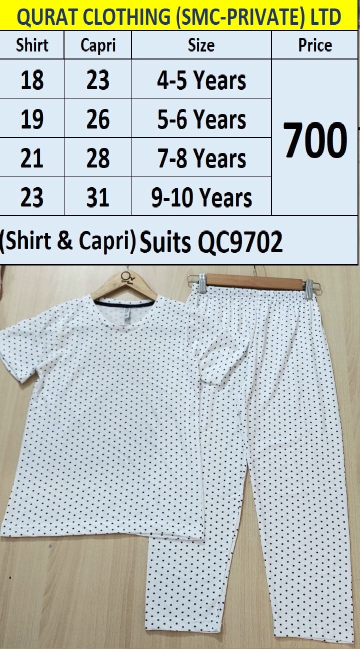 Shirt with Capri White Polka Dots Night Suits QC9702