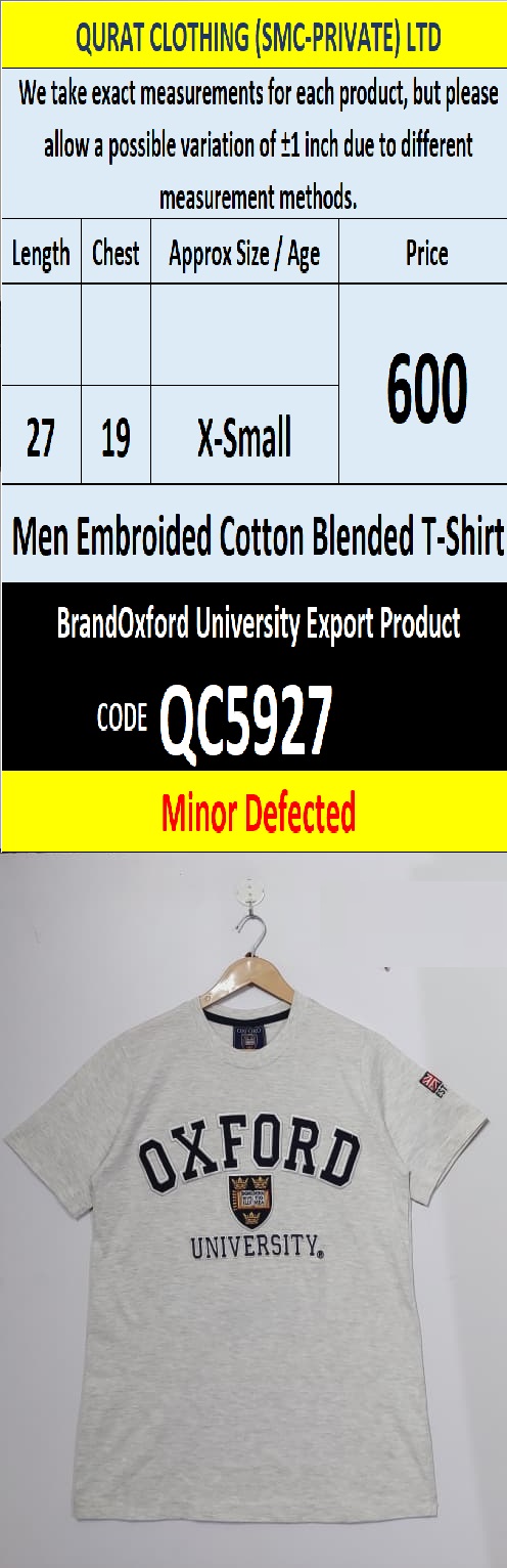 Brand Oxford Men's Embroidered Cotton Blended T-shirt - QC5927 (Minor Defected)