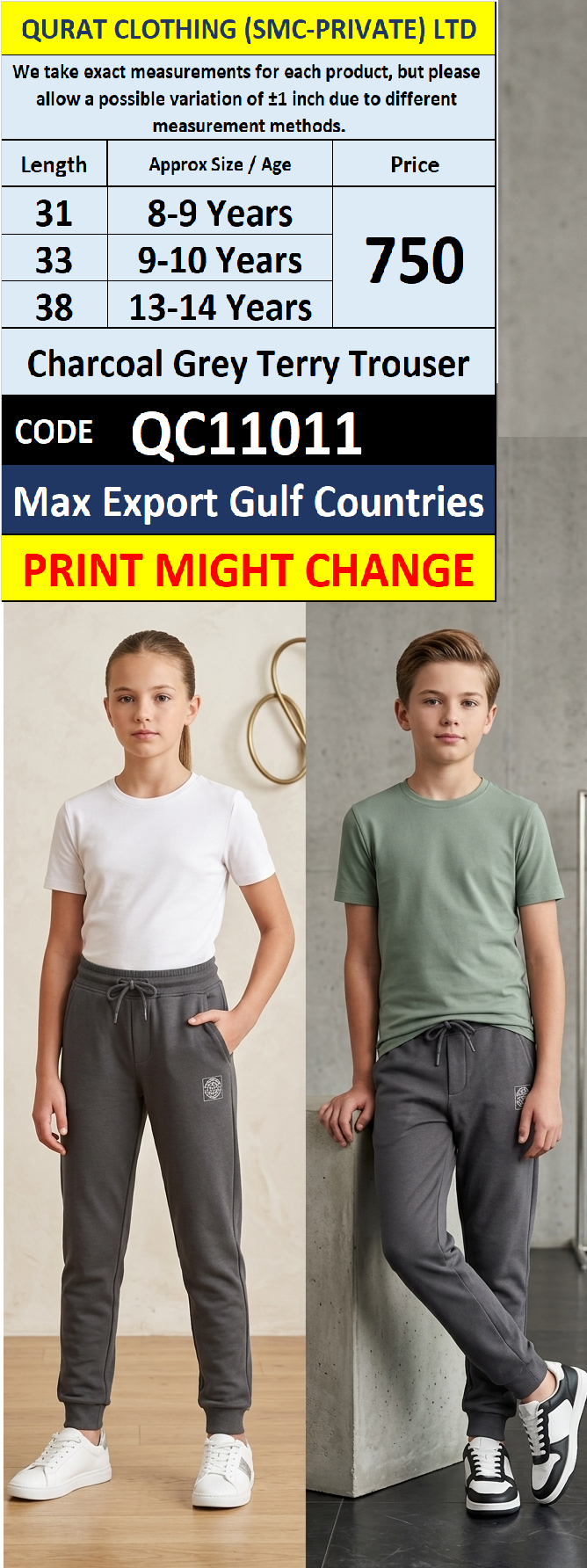 Charcoal Grey Terry Trouser – QC11011 – Max Export Gulf Countries