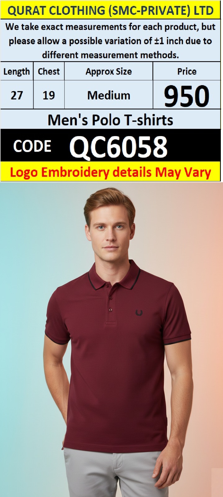 Deep Maroon PK Cotton Piqué Polo T-Shirt Embroidered Logo Men’s Regular Fit – QC6058