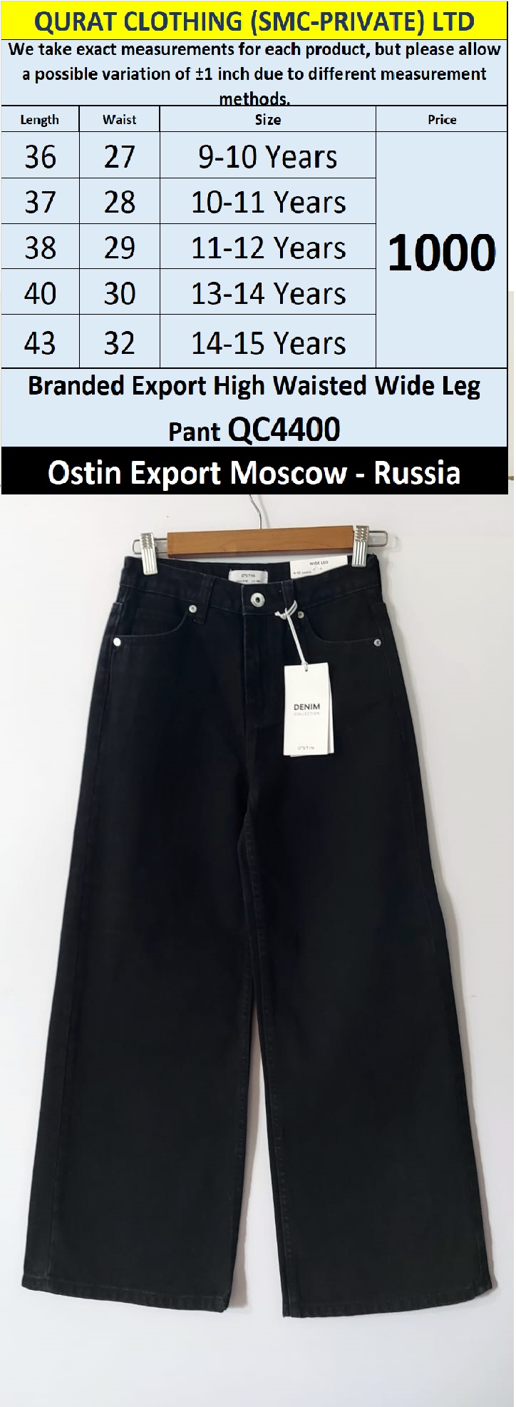 Ostin Brand High Waisted Wide Leg Pant QC4400 Export Moscow Russia 